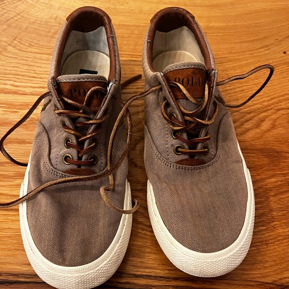Polo Fashion Sneakers Fabric and Leather Tan Brown Size 9 Mens - Picture 2 of 6